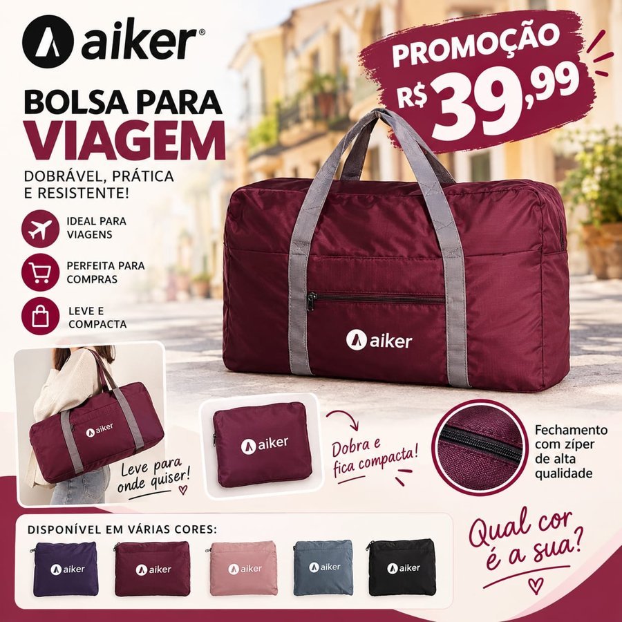 Bolsa de viagem dobrável, R$ 39,99