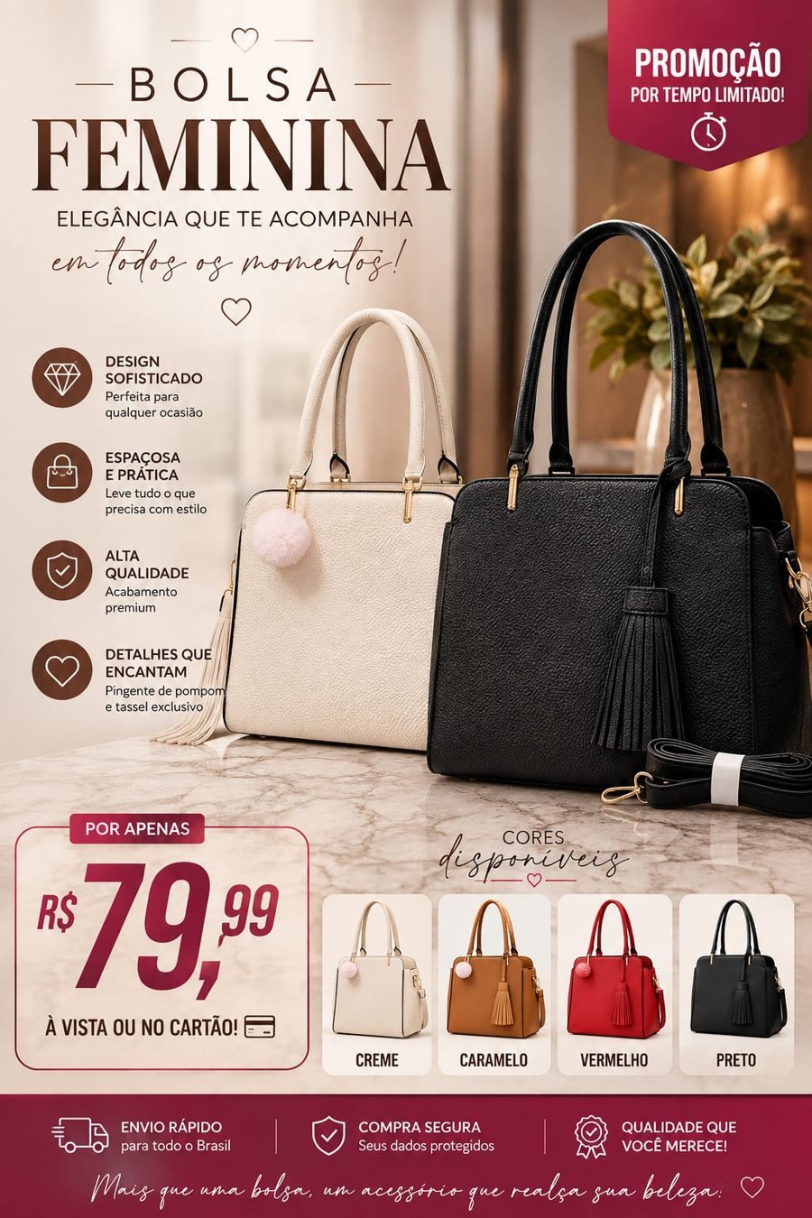 Bolsa feminina, R$ 79,99