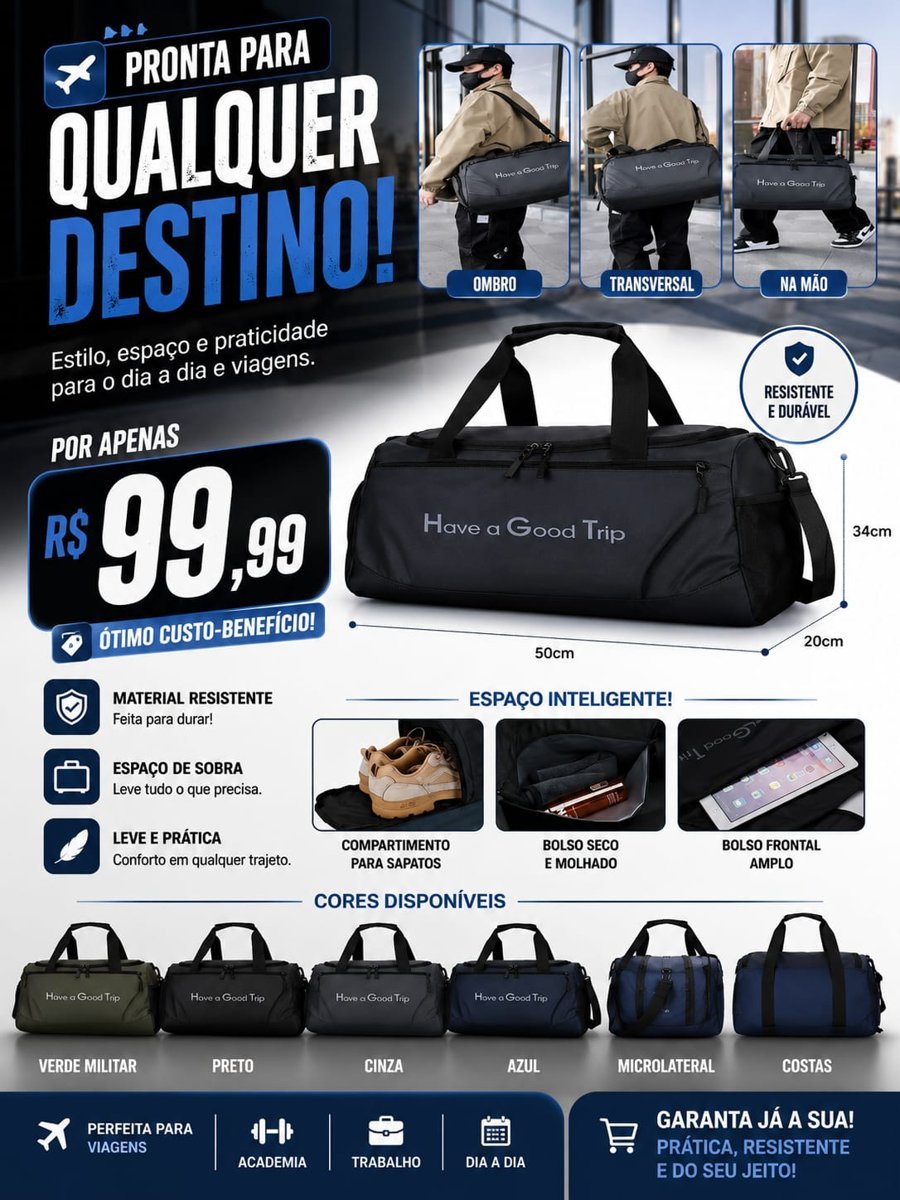 Bolsa de viagem Have a Good Trip, R$ 99,99