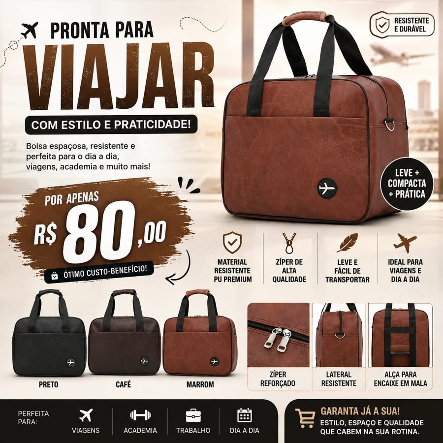 Bolsa de viagem Pronta para Viajar, R$ 80,00
