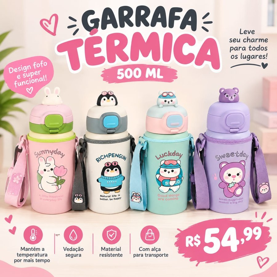 Garrafa térmica 500 ml, R$ 54,99