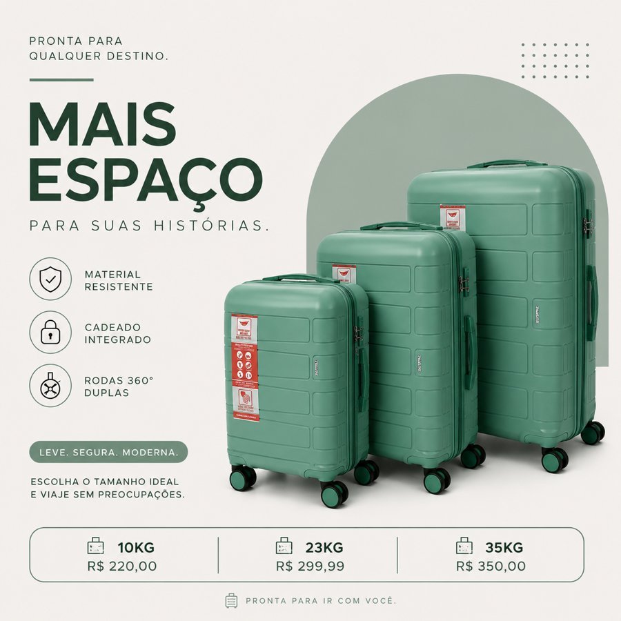Malas verdes de 10kg, 23kg e 35kg